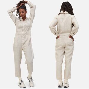 Mate The Label Linen Long Sleeve Utility Jumpsuit Size Small NWT Natural
